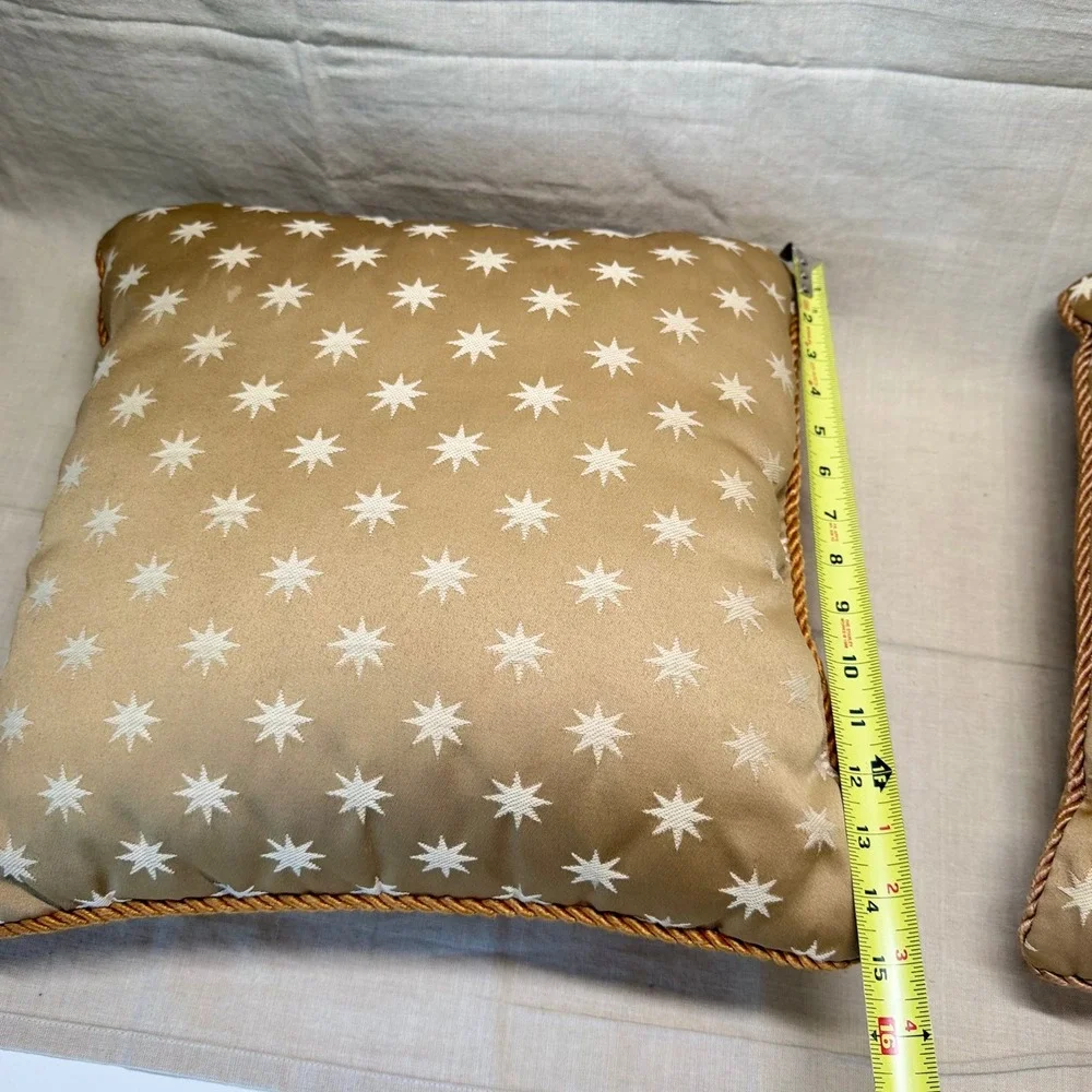 Vintage Set Champagne Star Throw Pillows 16x16 Ivory Embroidered Accent Cushions